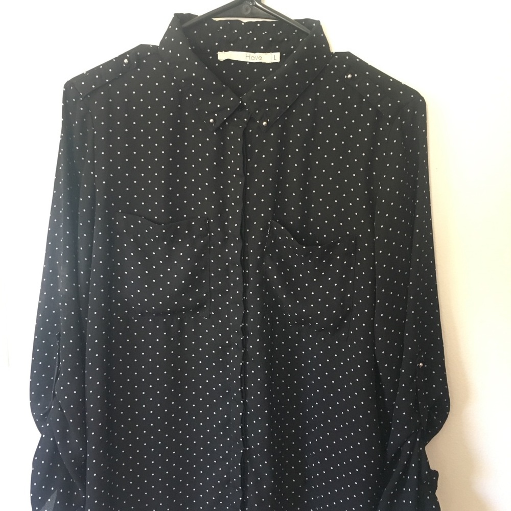 Women’s button down polka dot blouse